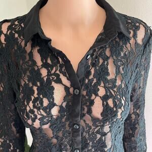 Vintage sheer black lace button blouse gothic romantic